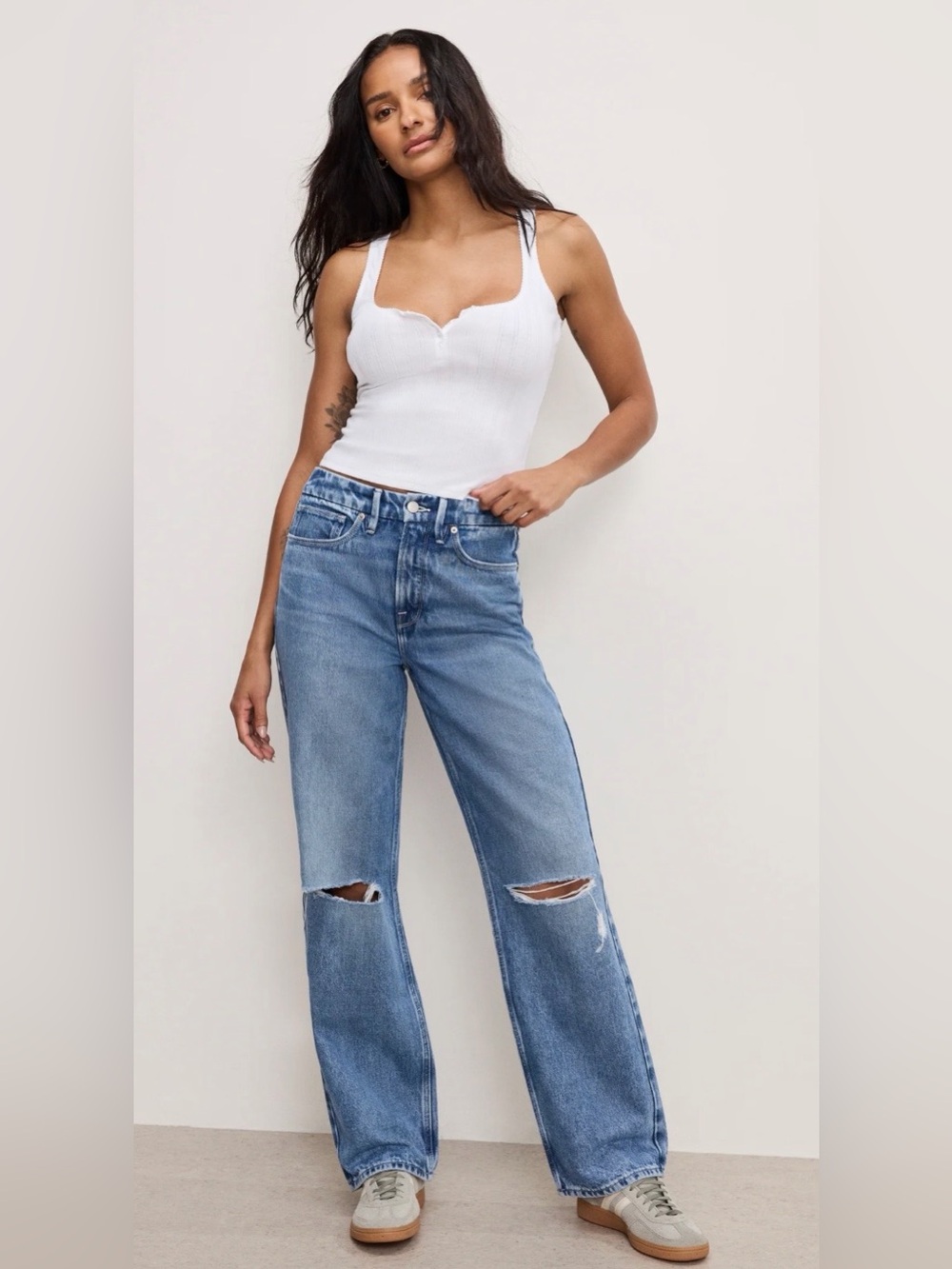 Good American Good 90s High Rise Wide Leg Ripped Blue Jeans - Size 4